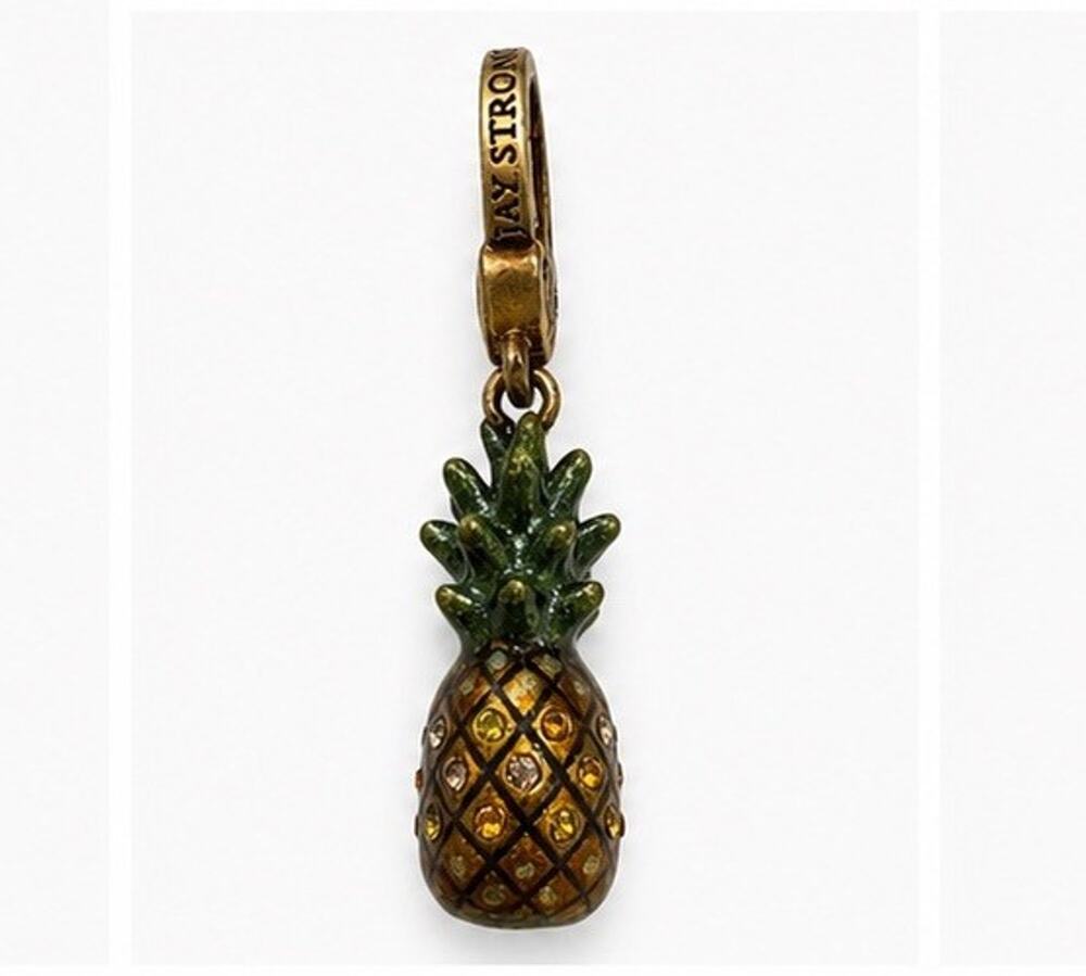 Jay Strongwater Pineapple Charm Pendant Enamel Swarovski Crystal Gold Signed